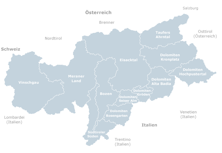 Suedtirol.de Tourismusportal / Urlaub, Ferien in Südtirol mit Ortsbeschreibungen und Hotelverzeichnis aller südtiroler Regionen